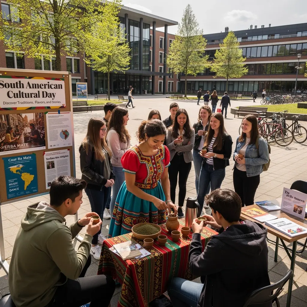 Groupe d'amis partageant un moment convivial autour d'une gourde de mate.
