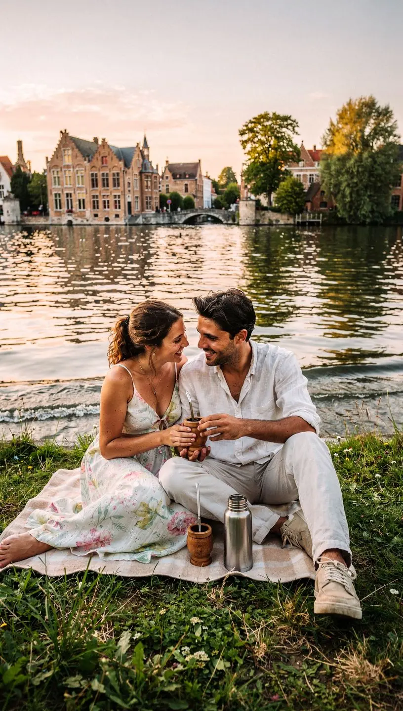 Infusion de yerba mate versée dans un verre, avec des notes d'herbe visibles.
