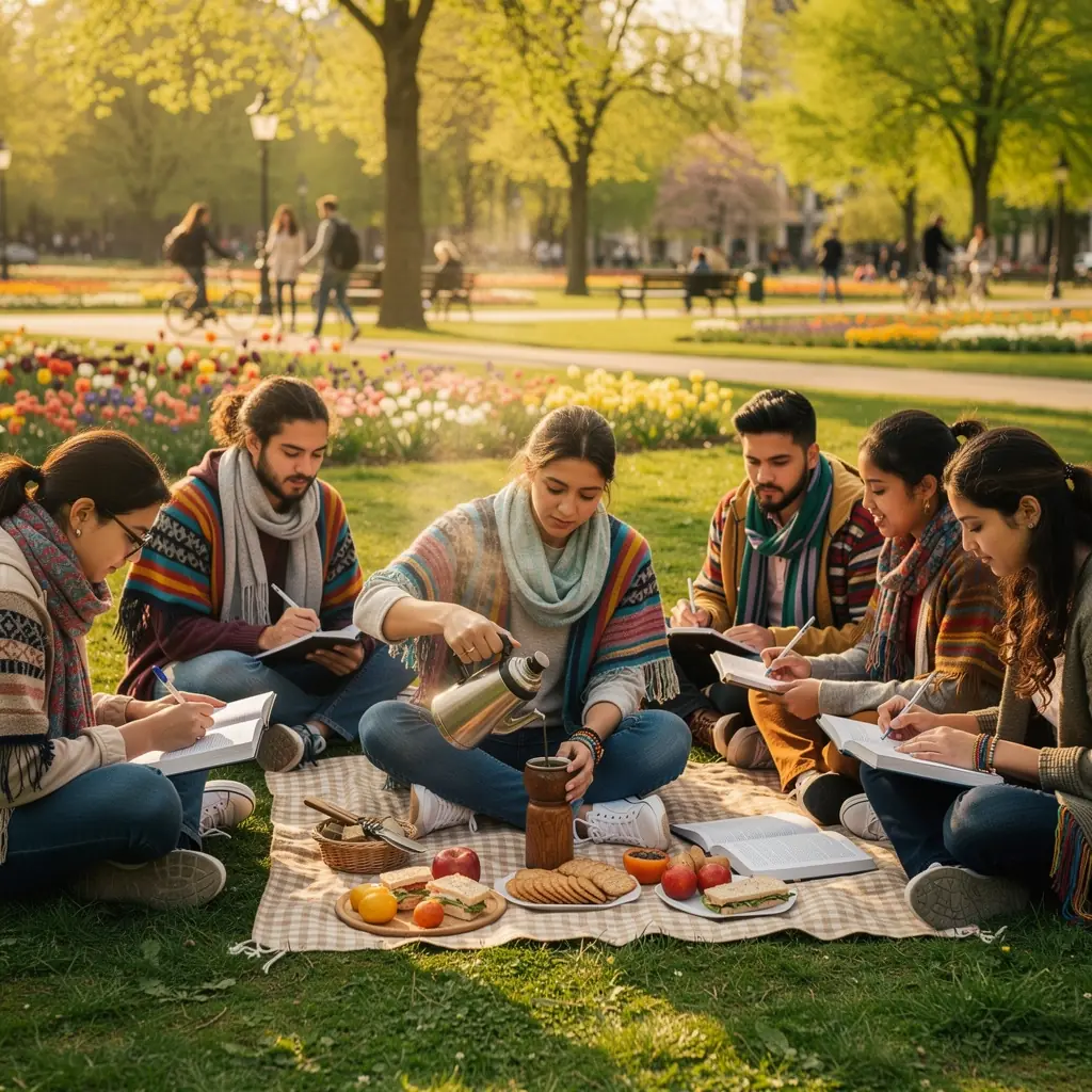 Fermier récoltant des feuilles de yerba mate dans une plantation en Amérique du Sud.