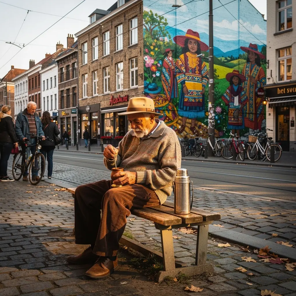 Sachet de yerba mate artisanal avec des motifs traditionnels et un fond naturel.
